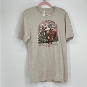Moody Christmas Co. “Keep the Mood Cheery” Highland Cow T-Shirt Sz L Holiday Tee